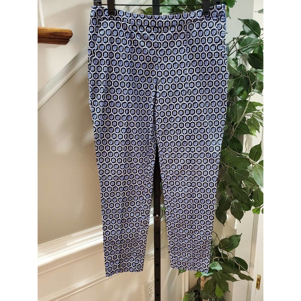 H&M Women's Blue Cotton Mid Rise Pull On Comfort Waist Trouser Pant Size 6‎